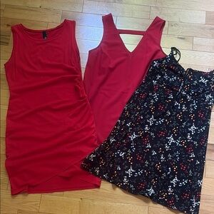 Revolve -Red tank dress -Abercrombie shift dressand Black Sleeveless Dresses Set